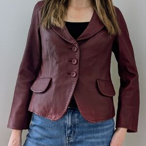 Vintage Wilson's Leather Whipstitch Button Down Collared Jacket In Burgundy